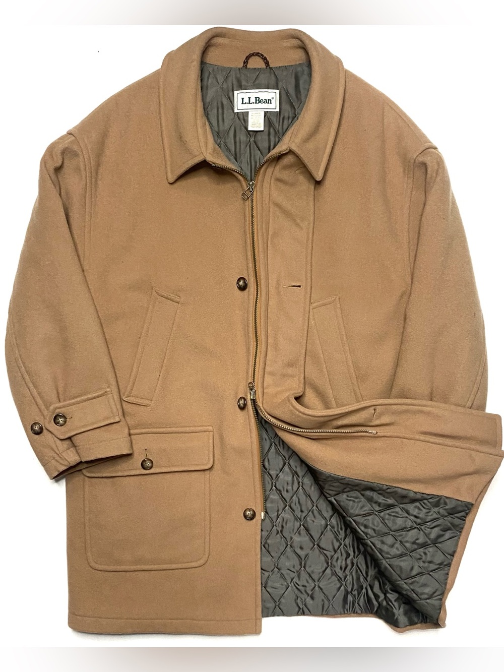 Vintage LL Bean Men’s Quilt Lined Insulated Camel Wool Field Chore Overcoat XL